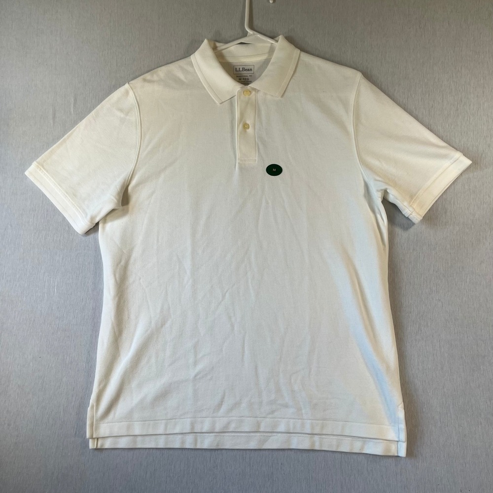 LL Bean Mens M REG Traditional Fit Pique Polo White Short Sleeve Cotton NWOT